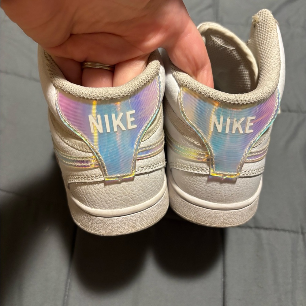 NIKE White Iridescent Court Vision Mid Sneakers Women’s Size 6.5 - Picture 2 of 9